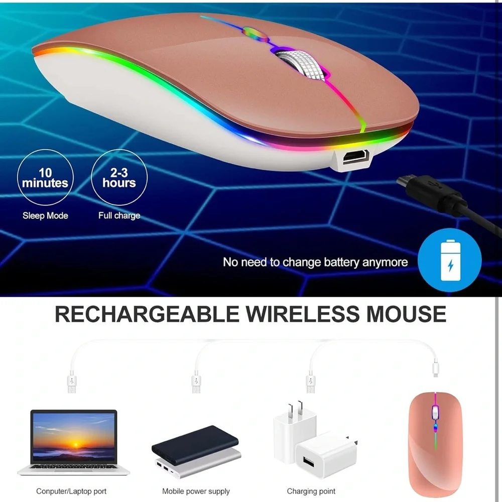 LED Rechargeable Bluetooth Wireless Mouse for MacBook, iPad & Laptops Rose Gold